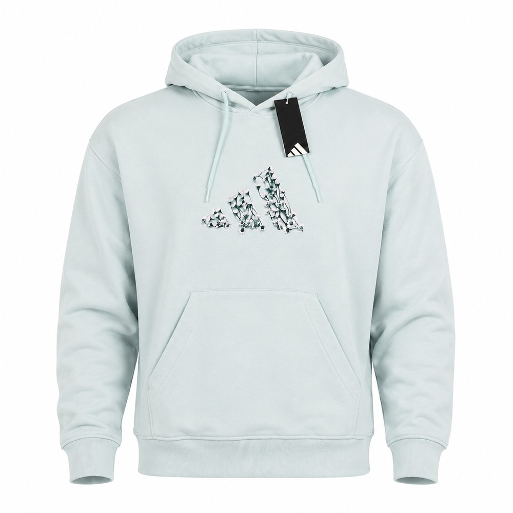 Adidas Trefoil Floral Logo Hoodie Womens XXL Halo Mint Blue Flowers Pullover